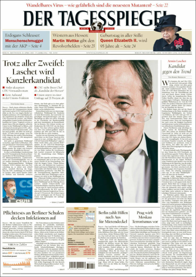 Portada de Der Tagesspiegel (Alemania)