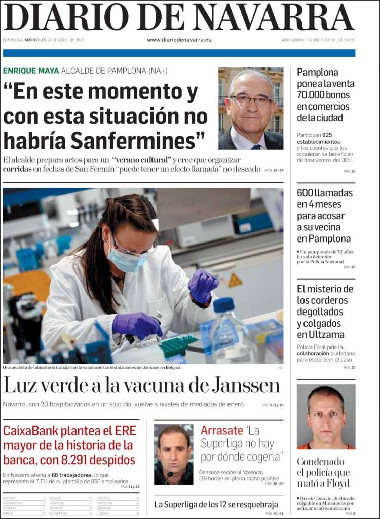 Portada de Diario de Navarra (España)