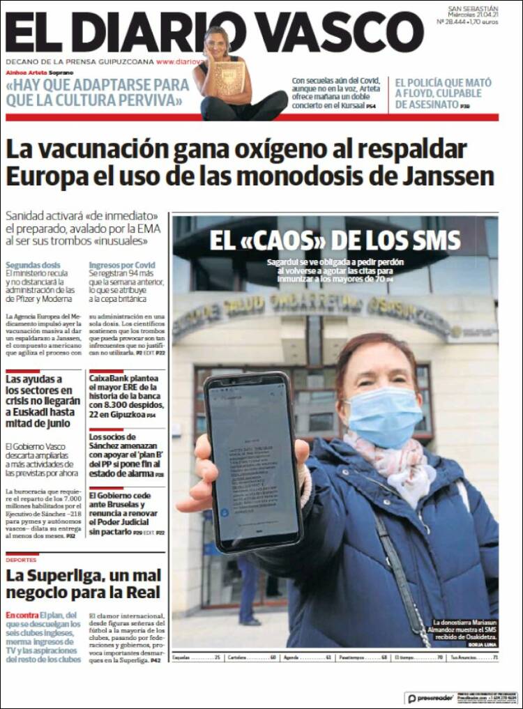 Portada de Diario Vasco (España)