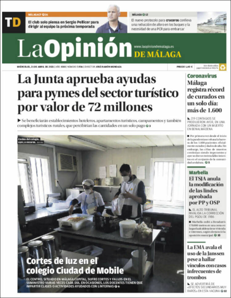 Portada de La Opinión de Málaga (España)