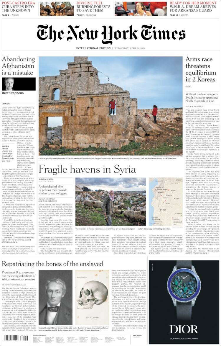 Portada de International New York Times (Europa)