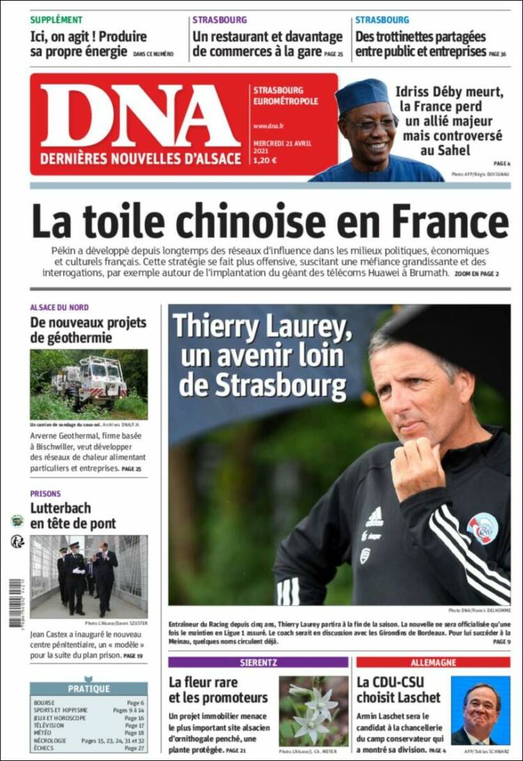 Portada de Les Dernières Nouvelles d'Alsace (Francia)