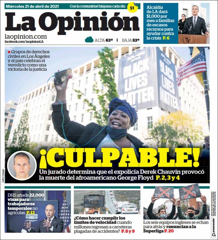 Portada de La Opinión (USA)