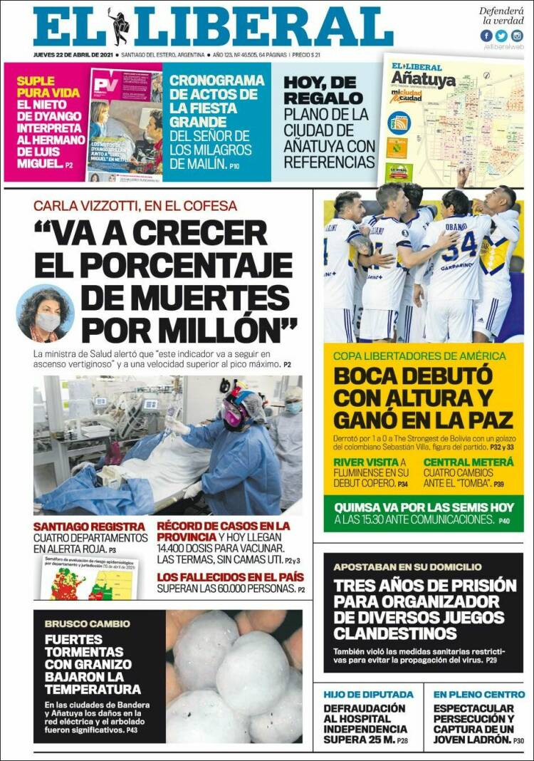 Portada de Diario El Liberal (Argentina)