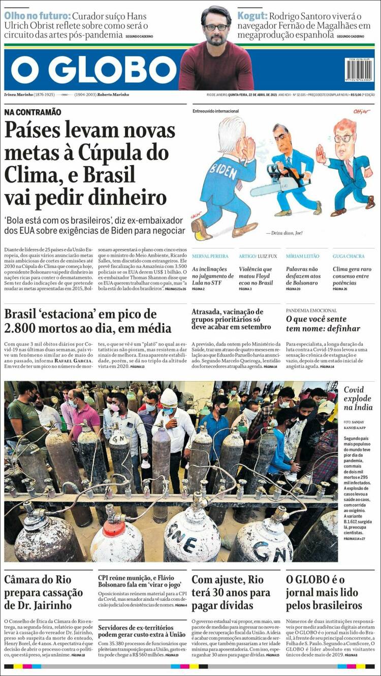 Portada de O Globo (Brasil)