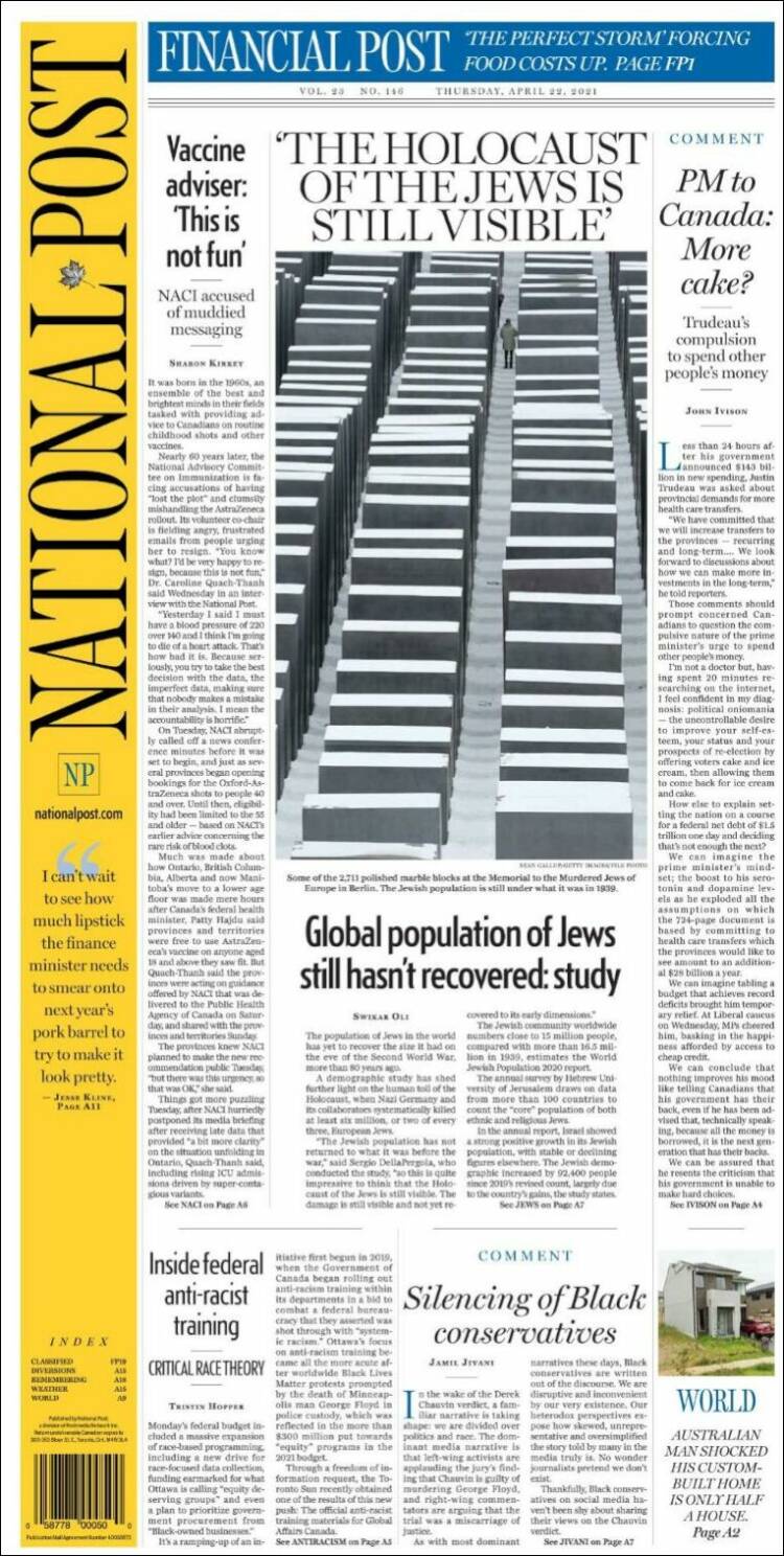 Portada de The National Post (Canadá)