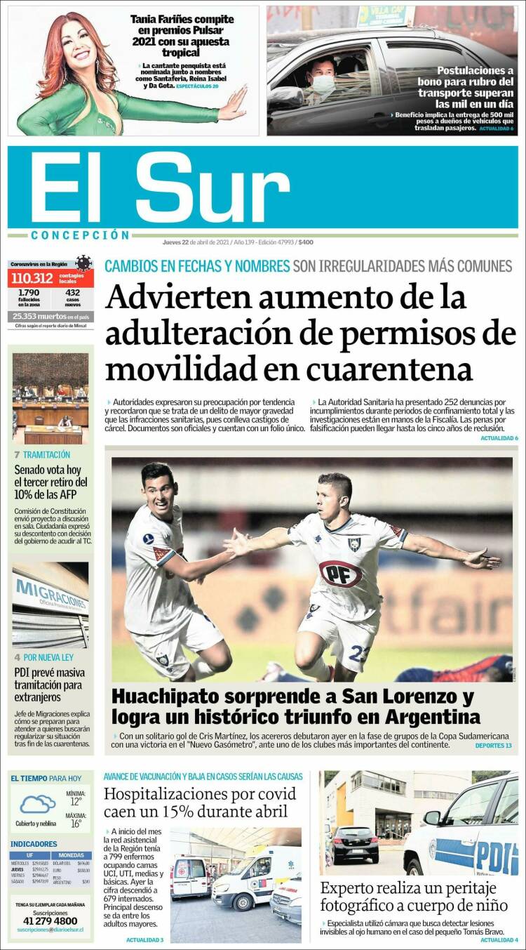 Portada de El Sur (Chile)