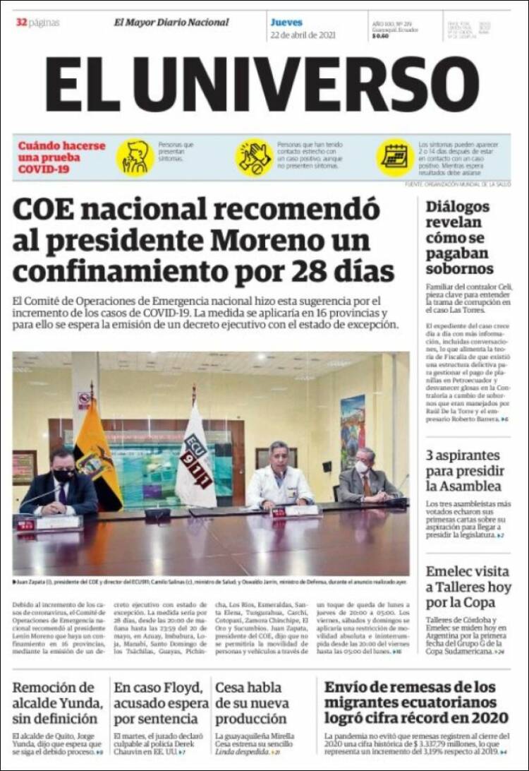 Portada de El Universo - Ecuador (Ecuador)