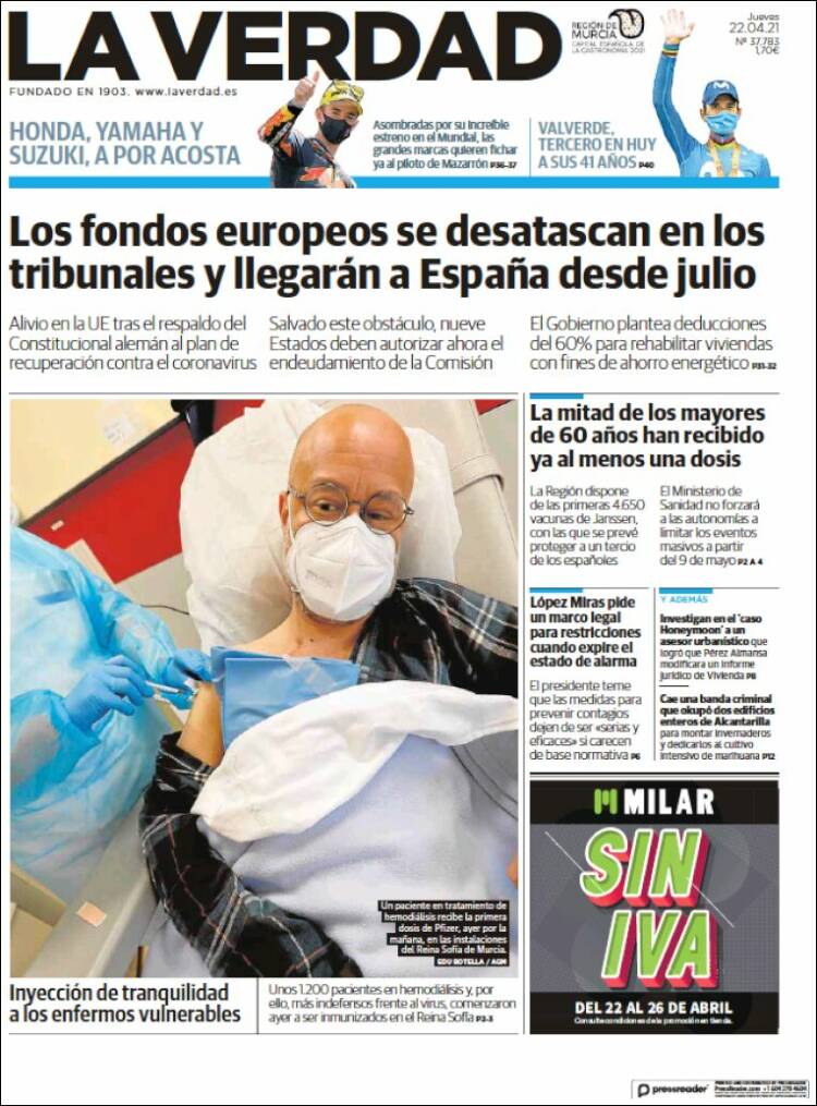 Portada de La Verdad de Murcia (Espa&ntilde;a)