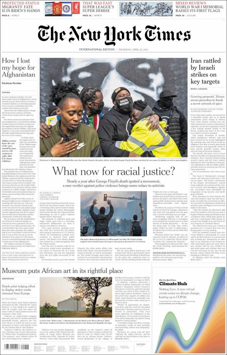 Portada de International New York Times (Europa)