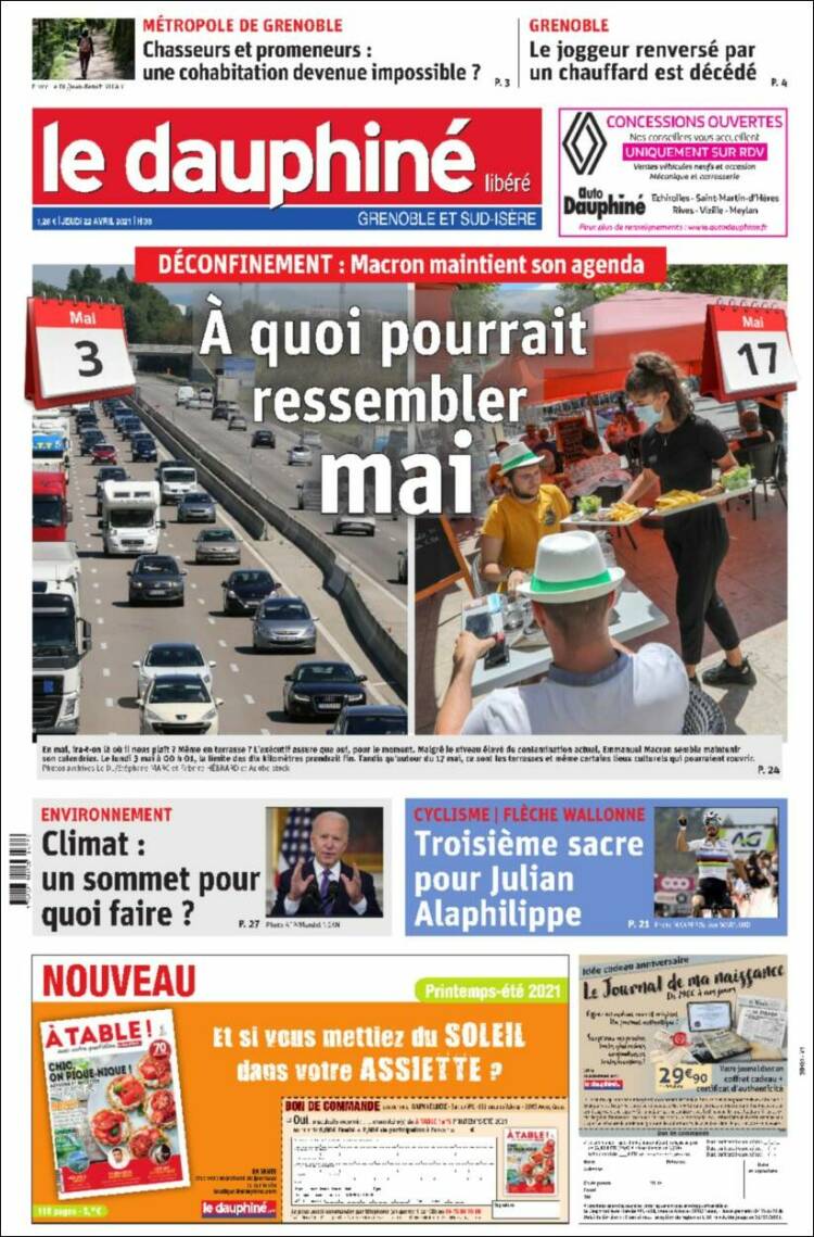 Portada de Le Dauphiné Libéré (Francia)