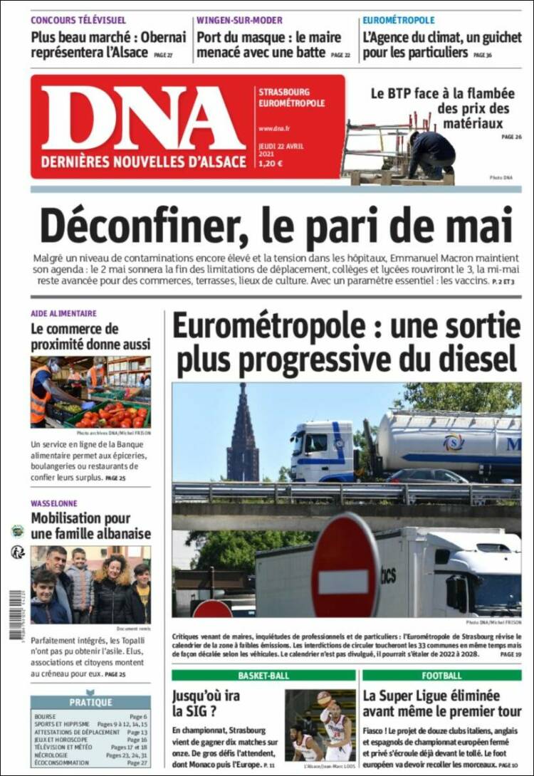 Portada de Les Dernières Nouvelles d'Alsace (Francia)