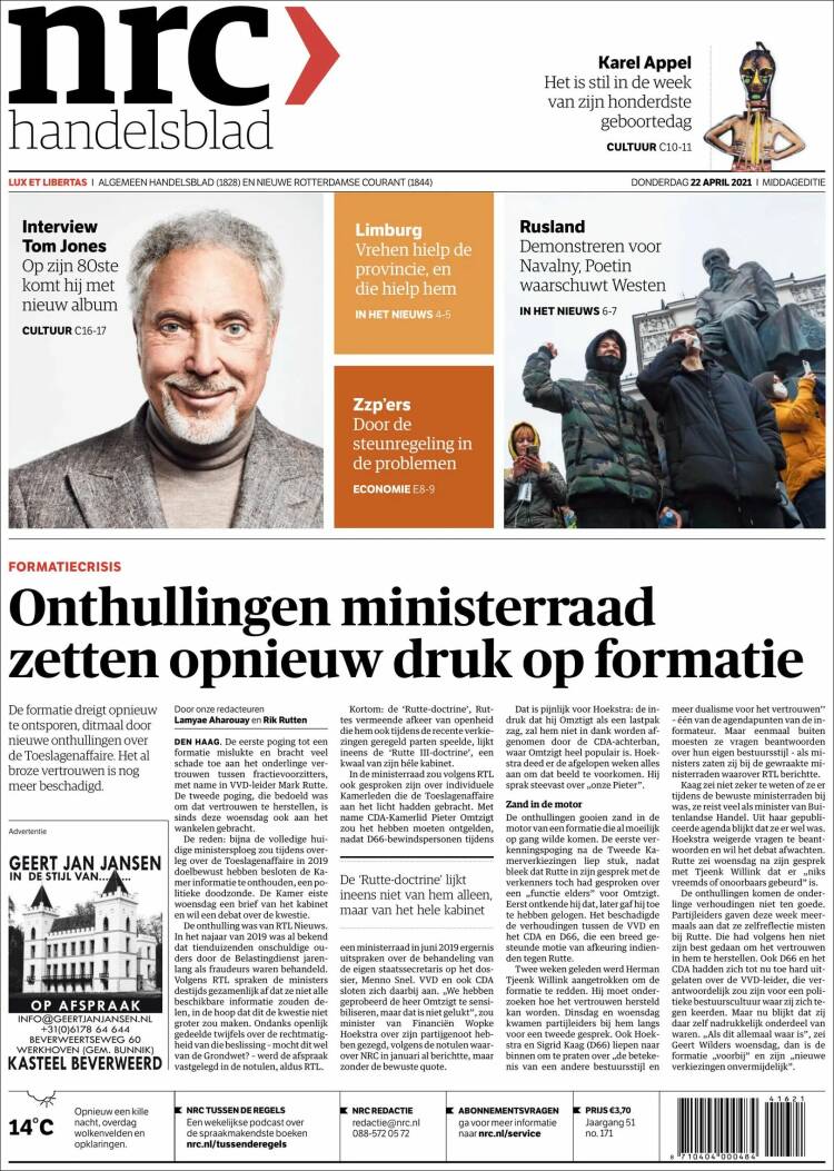 Portada de NRC Handelsblad (Pa&iacute;ses Bajos)