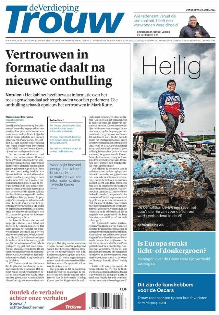Portada de Trouw (Pa&iacute;ses Bajos)