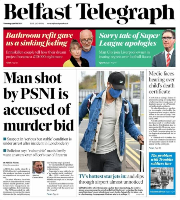 Portada de Belfast Telegraph (Reino Unido)