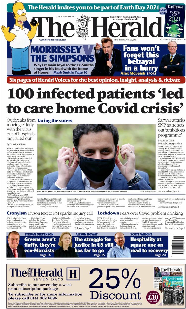 Portada de The Herald (Reino Unido)