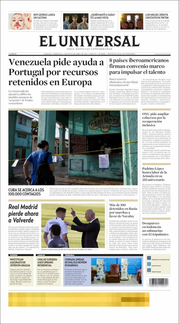 Portada de Universal (Venezuela)