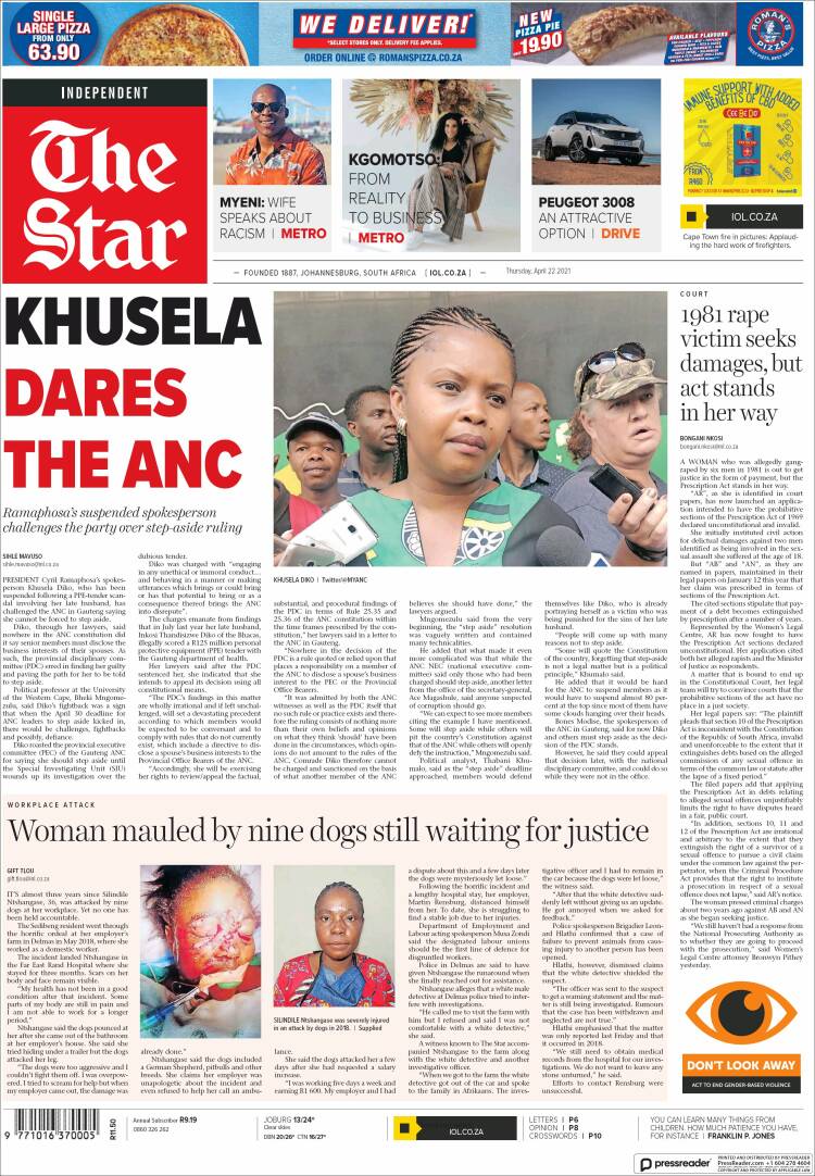 Portada de The Star (Sud&aacute;frica)