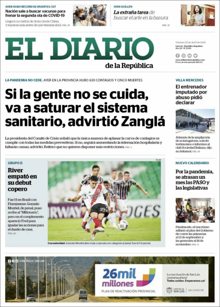 Portada de Diario de la República (Argentina)