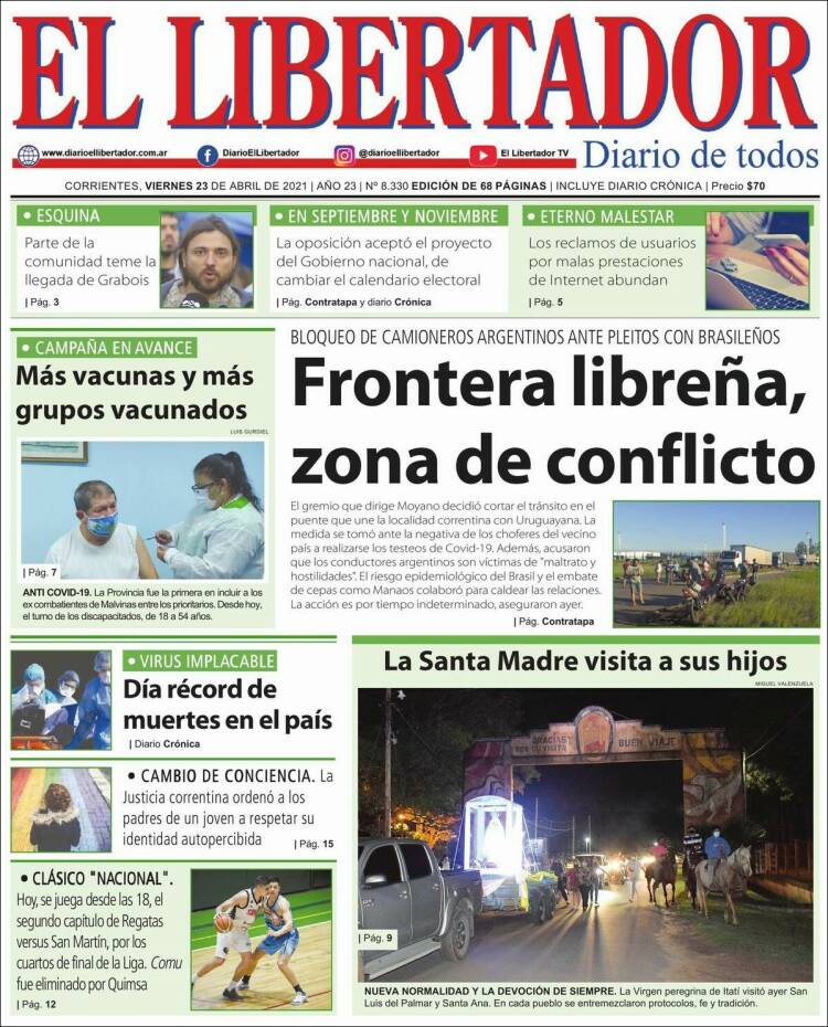 Portada de Diario El Libertador (Argentina)