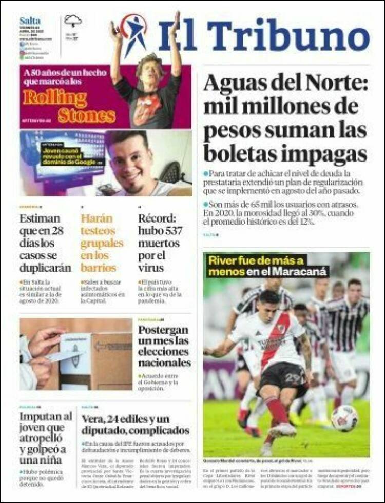 Portada de El Tribuno - Salta (Argentina)