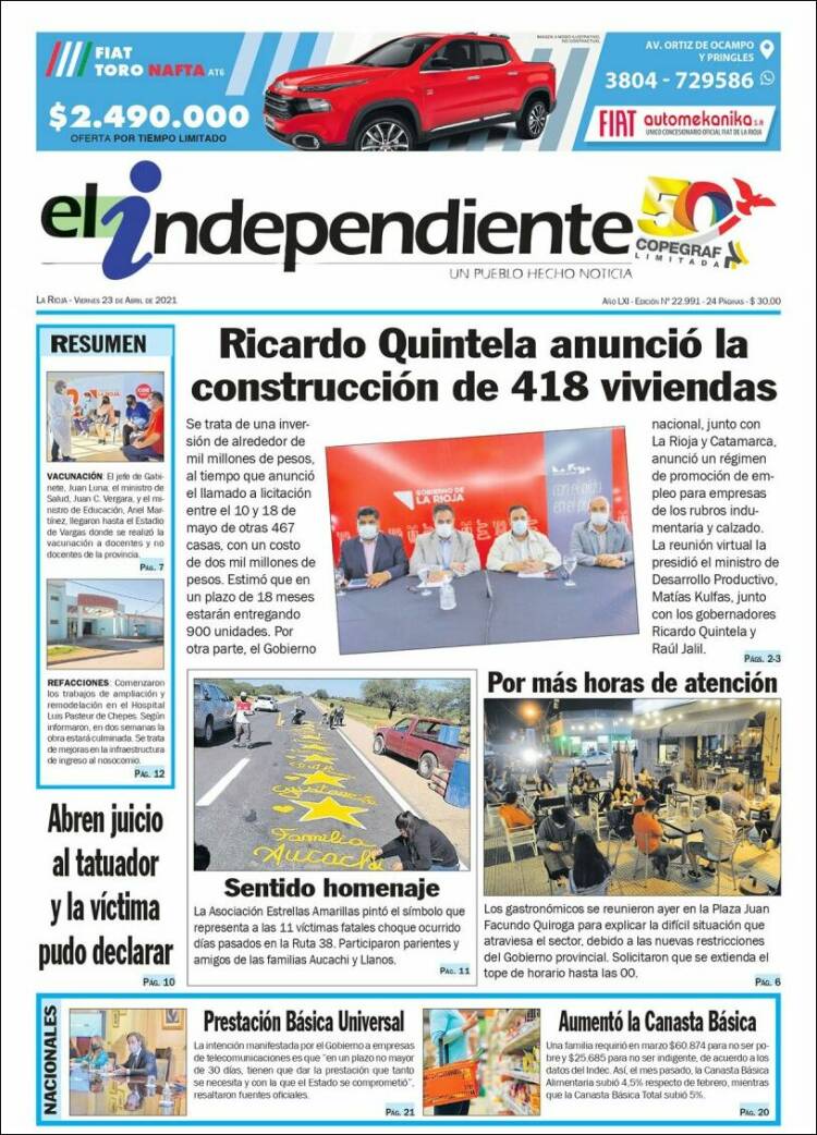 Portada de El Independiente (Argentina)