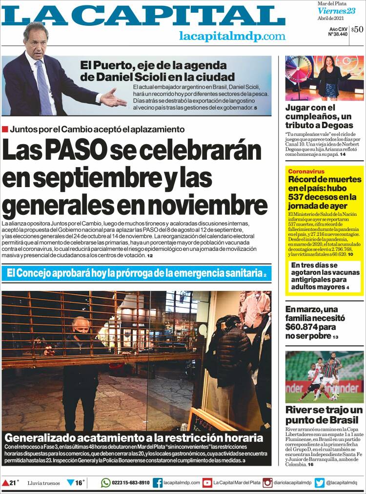 Portada de Diario La Capital - Mar del Plata (Argentina)