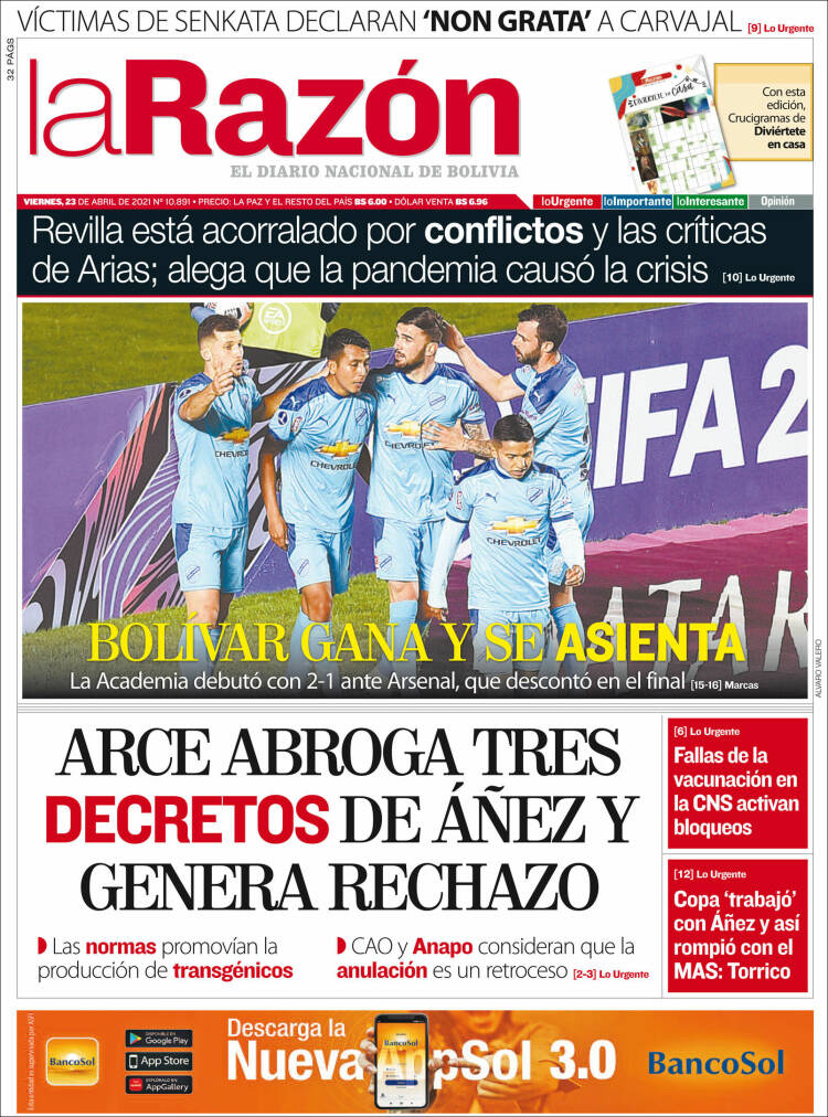 Portada de La Razón (Bolivie)