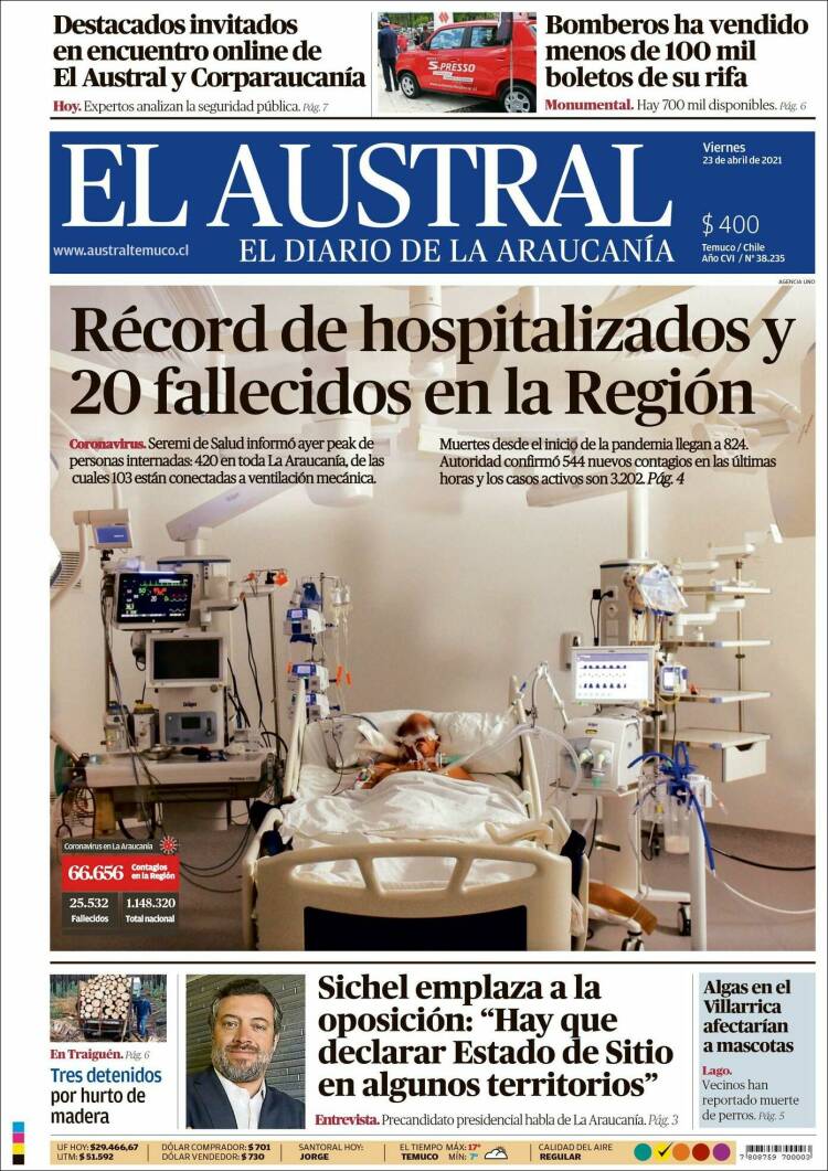 Portada de El Austral de Temuco (Chili)