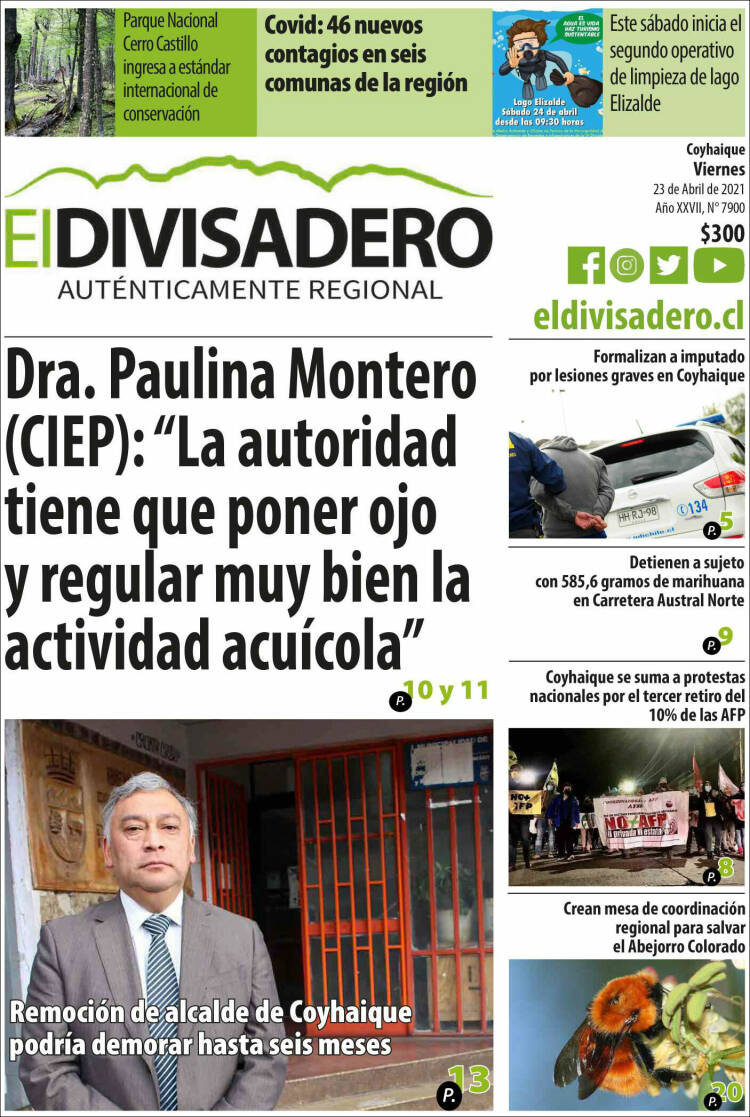 Portada de Diario El Divisadero (Chile)