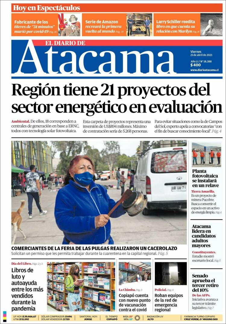 Portada de Diario de Atacama (Chile)