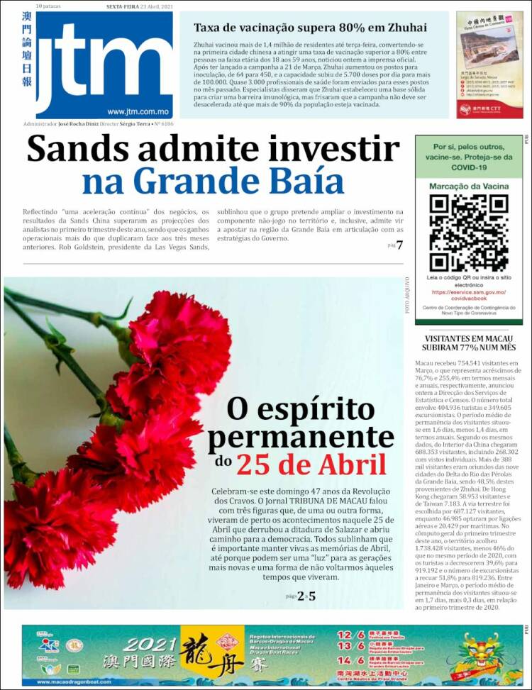 Portada de Jornal Tribuna de Macau (Chine)