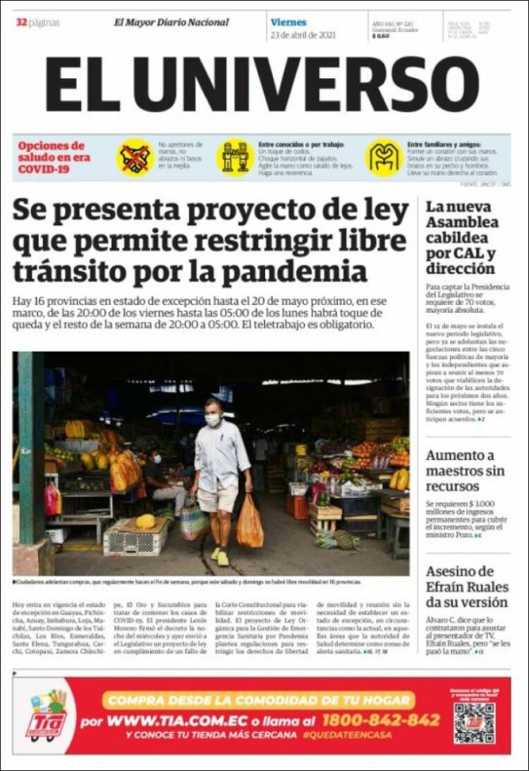 Portada de El Universo - Ecuador (Ecuador)