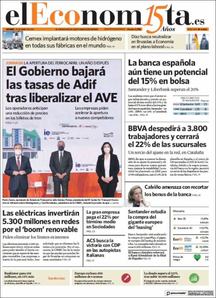Portada de El Economista (Espagne)