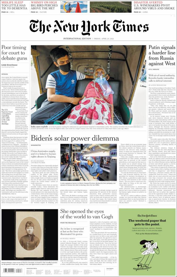 Portada de International New York Times (Europa)