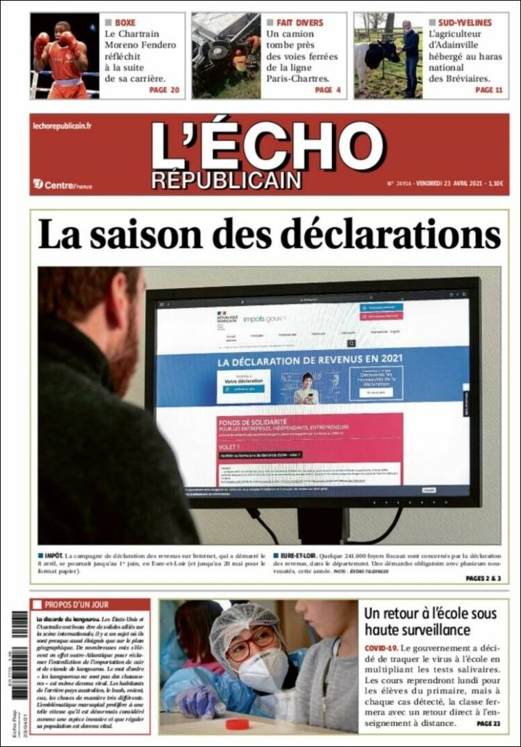 Portada de L'Echo Républicain (Francia)