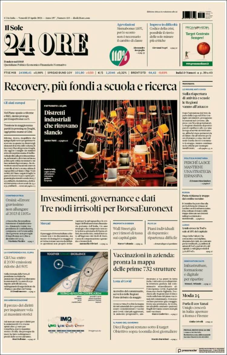 Portada de Il Sole 24 ORE (Italia)