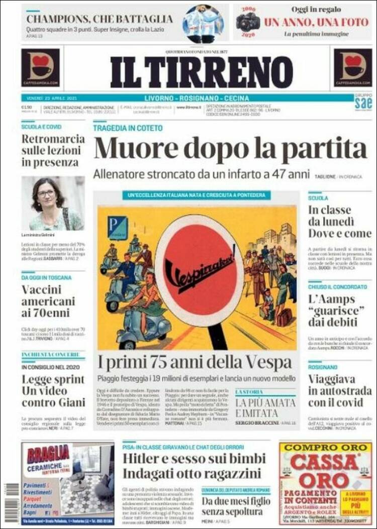 Portada de Il Tirreno (Italia)
