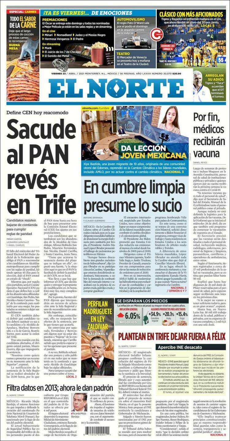 Portada de El Norte (M&eacute;xico)