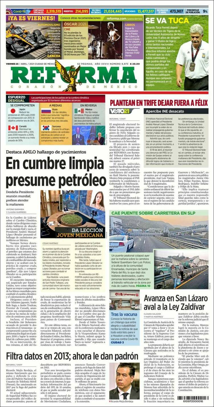 Portada de Reforma (M&eacute;xico)