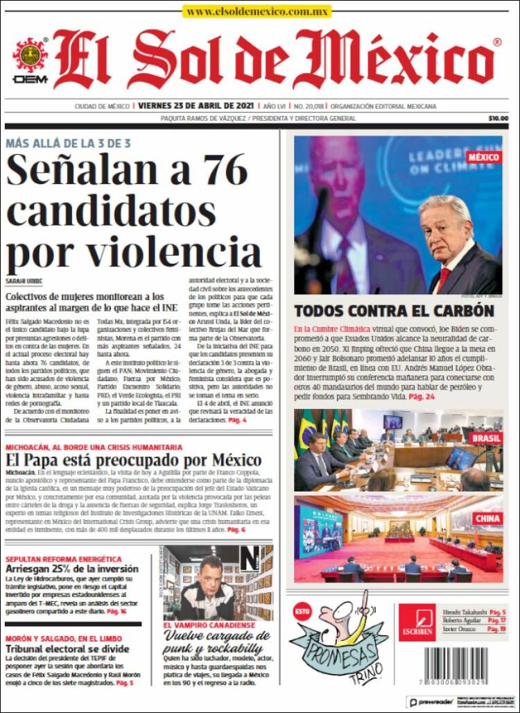 Portada de El Sol de México (M&eacute;xico)