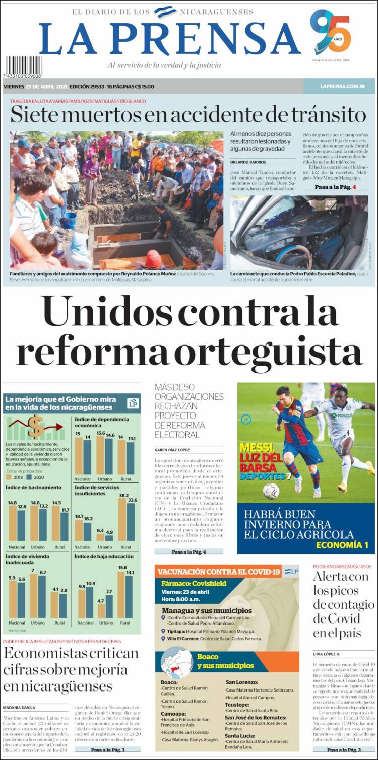 Portada de La Prensa (Nicaragua)