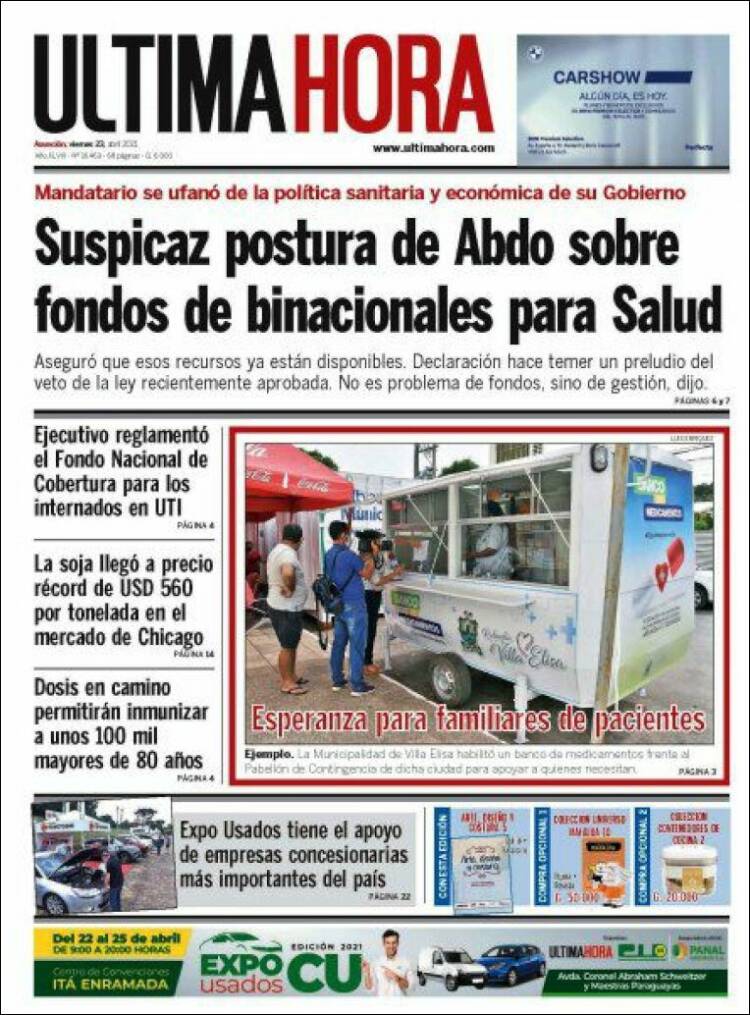 Portada de Última Hora (Paraguay)