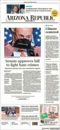 Portada de Arizona Republic News (USA)