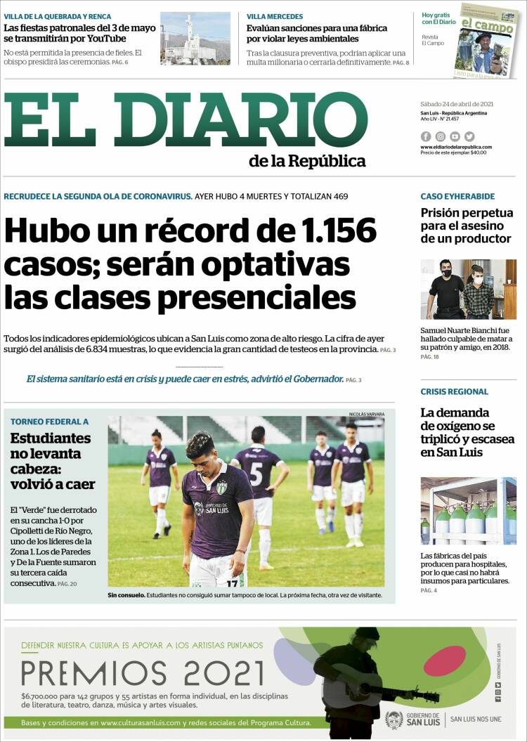 Portada de Diario de la República (Argentina)