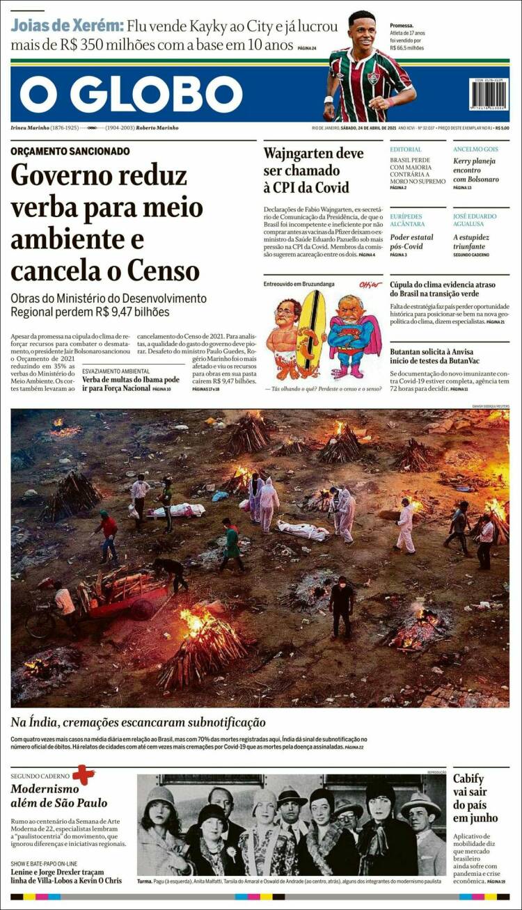 Portada de O Globo (Brasil)