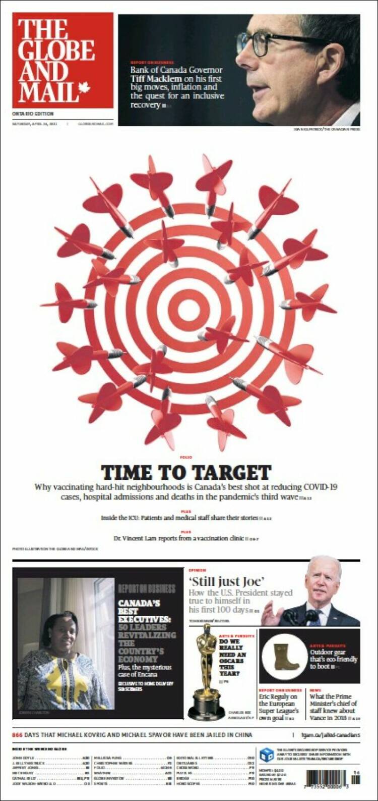 Portada de The Globe and Mail (Canadá)