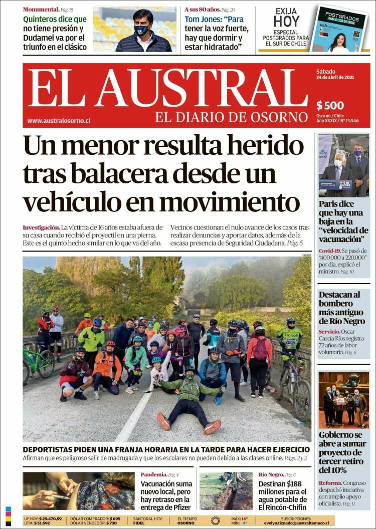 Portada de El Austral de Osorno (Chile)