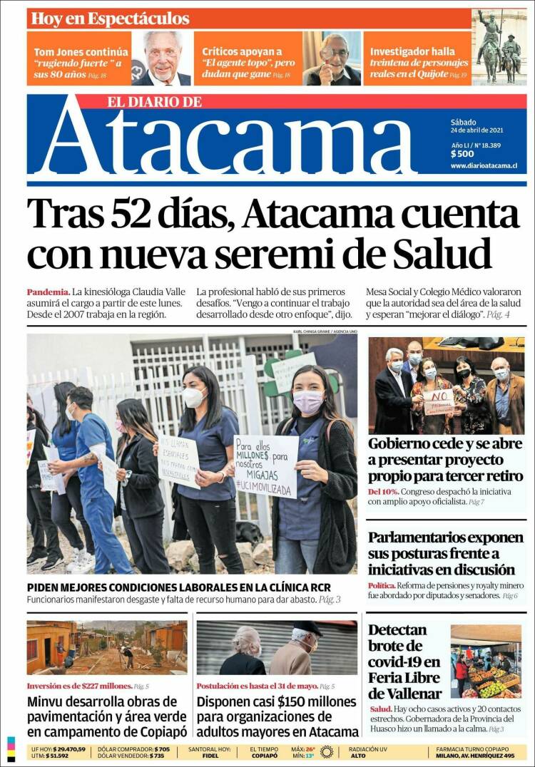 Portada de Diario de Atacama (Chile)