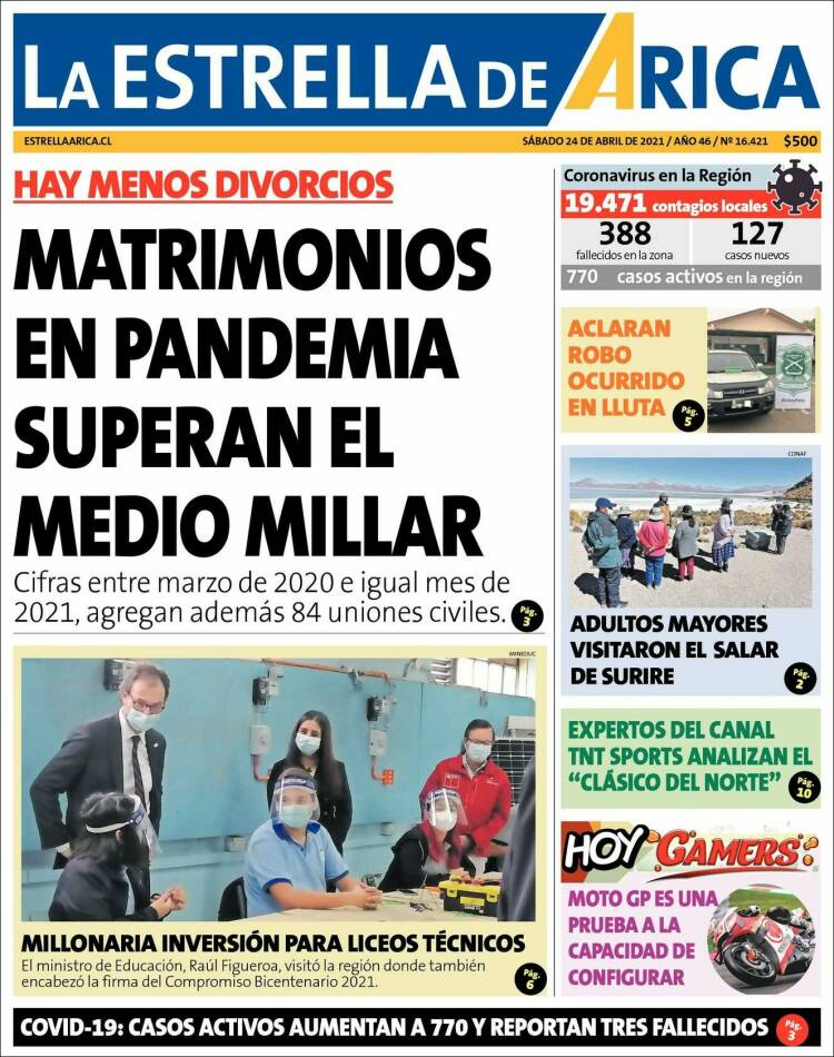 Portada de La Estrella de Arica (Chile)